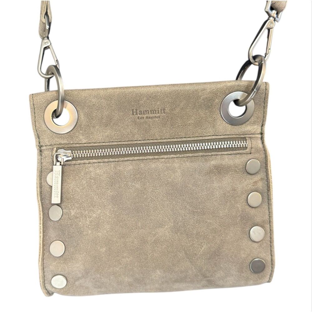 Hammitt Tony Small Pewter Leather Crossbody Brushed Silver Hardware